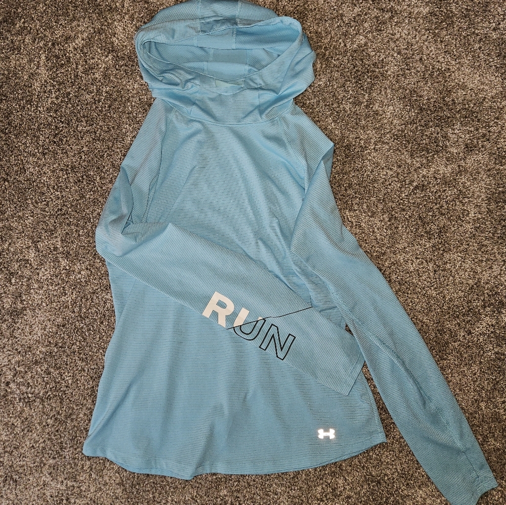 Under Armour Women's RUN Lightweight Performance Hoodie in Light Blue